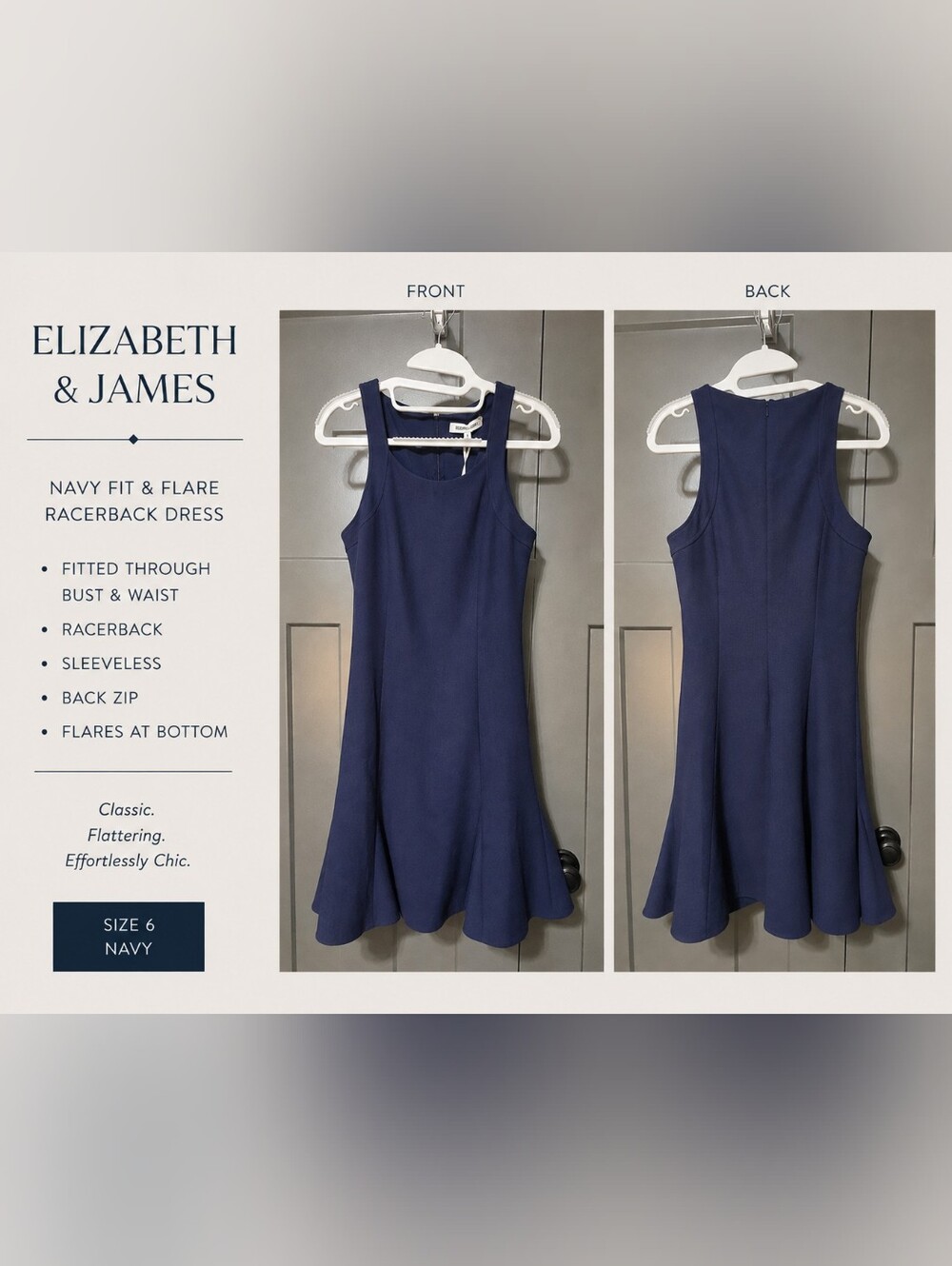 Elizabeth & James Navy Fit & Flare Racerback Dress Size 6